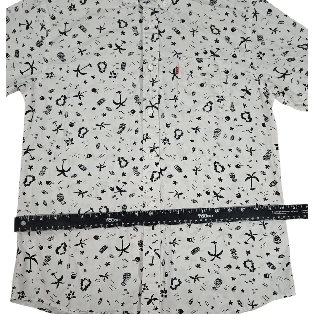 Levi's Men Medium Black White Tiki Resort Hawaiian Tropical Print Short Sleeve